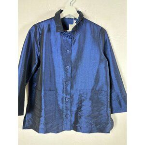 Terra SJ Apparel Womens Button Up 3/4 sleeve Jacket with Pockets Blue Small New